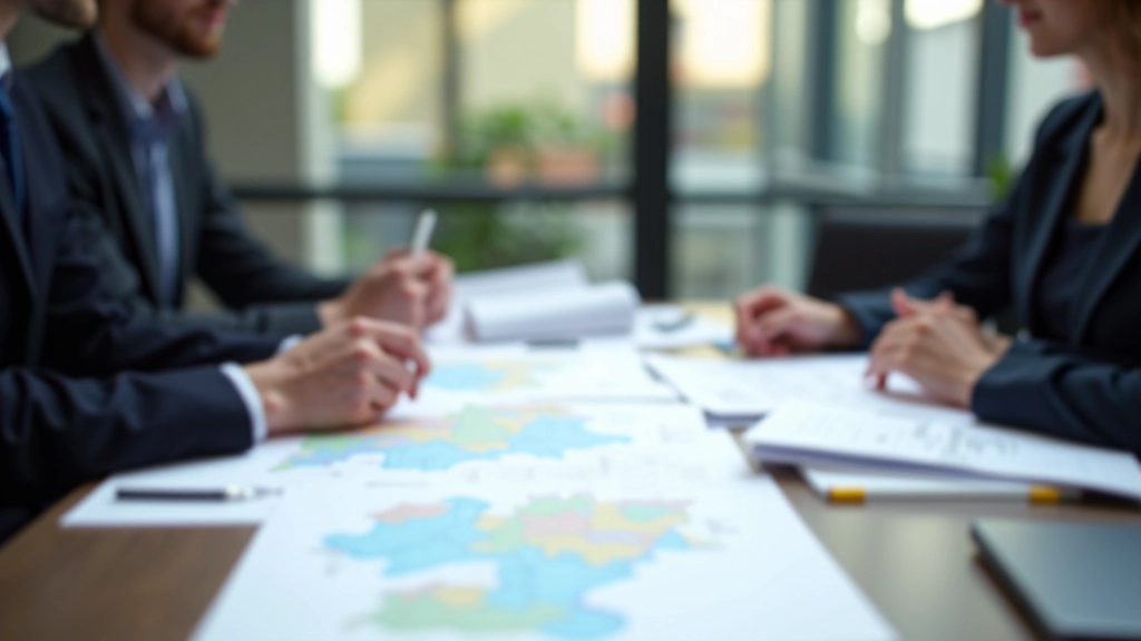 Réunion de travail avec documents de planification régionale et cartes administratives