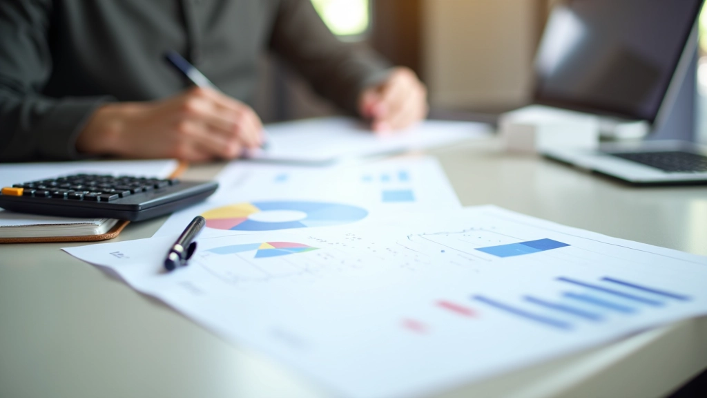 Graphiques de données économiques sur tableau avec stylo et calculatrice