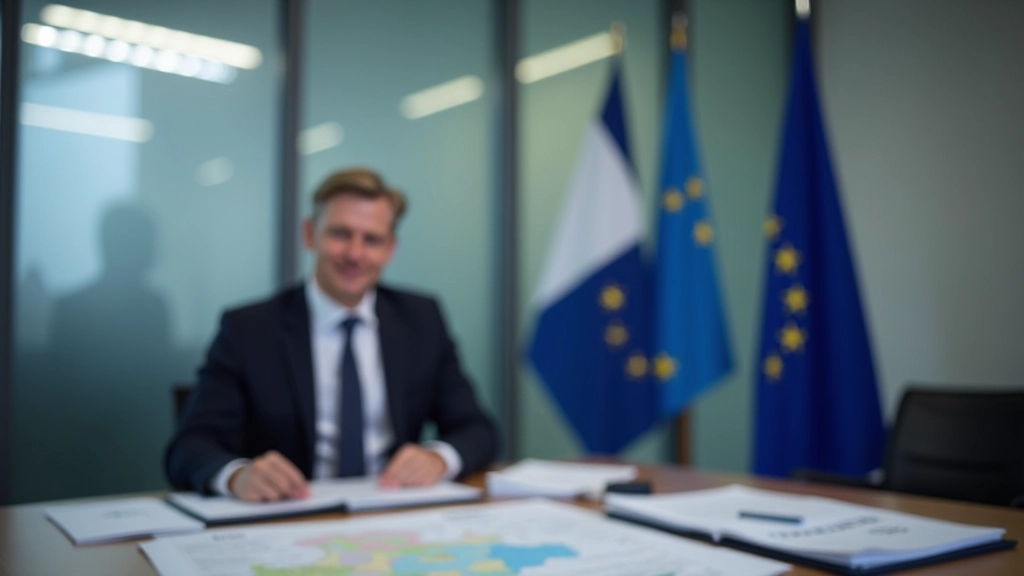 Drapeau de l'Union européenne affiché sur bâtiment institutionnel