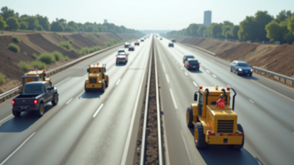 Chantier de construction d'infrastructure routière moderne financée par les fonds européens